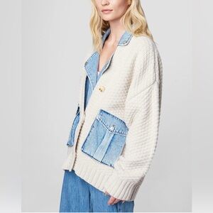 BLANKNYC Oversized Button-Up Cardigan Sweater Denim Detail Size Small